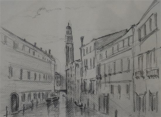 Cuthbert Bell, pencil, a Venetian canal, signed (?), 20 x 28cm